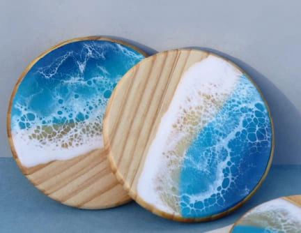 sous-verres bois résine effet vague océan